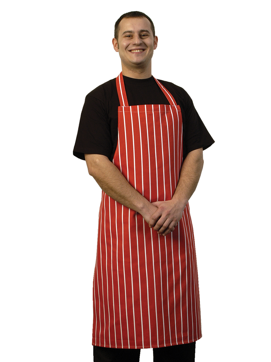 Bib Apron Cotton Butcher'S Stripe Red & White 1 Per Case