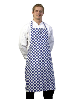 Bib Apron Cotton Check Blue & White 1 Per Case