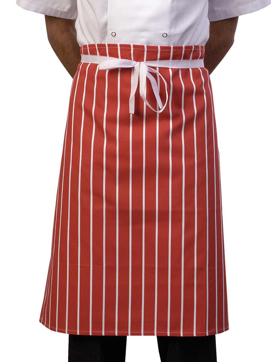 Waist Apron Cotton Butcher'S Stripe Red & White 1 Per Case
