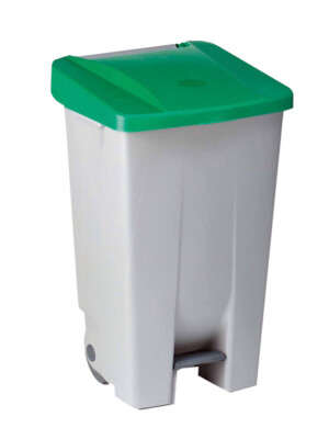 Step On Rectangular Grey Bin 60L Green Lidded 490x380x700mm (With Wheels) 1 Per Case
