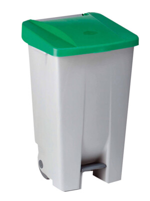 Step On Rectangular Grey Bin 120L Green Lidded 510x425x875mm (With Wheels) 1 Per Case